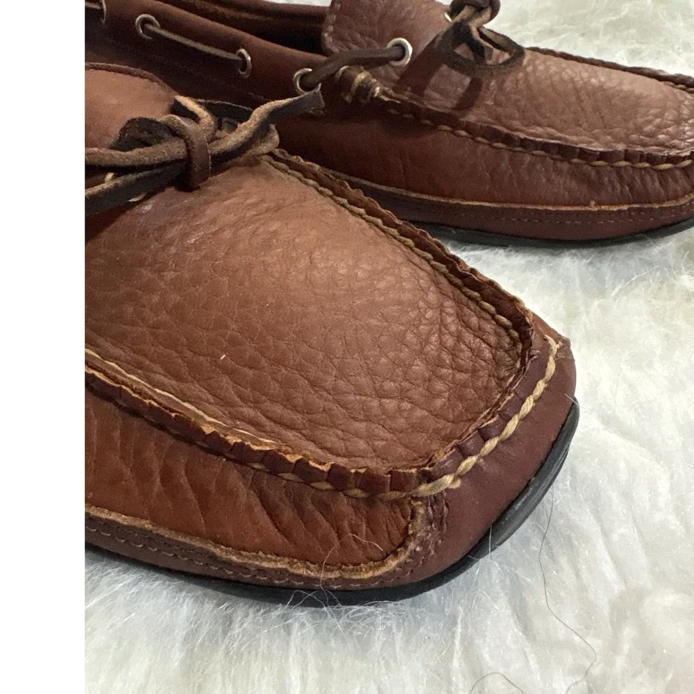 LL Bean Mens Handsewn‎ Moccasins Brown Leather Vibram Sole Boat Shoes 9 0462